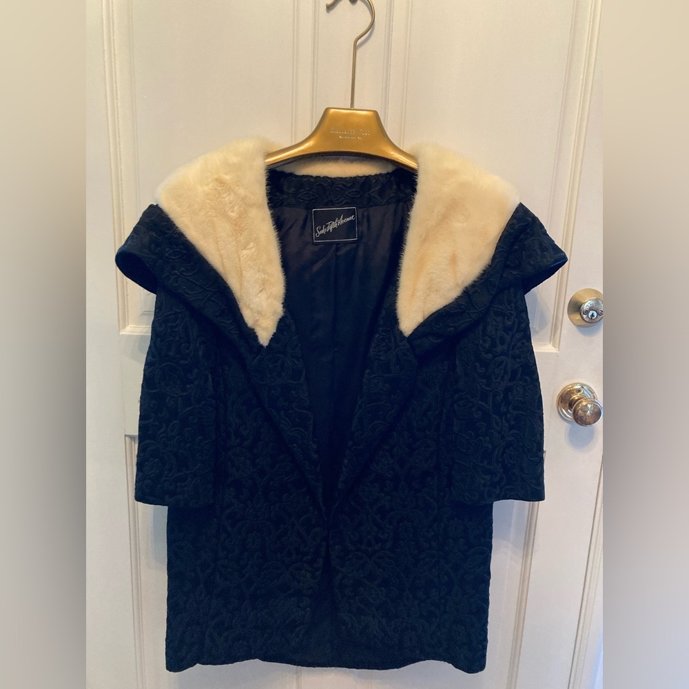 Saks 5th Avenue black coat with fur collar